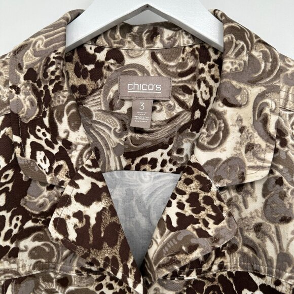 Chicos 3 US XL 16 18 Jacket Coat Woven Cotton Brown Stretch‎ Pockets Button Up - Picture 4 of 11